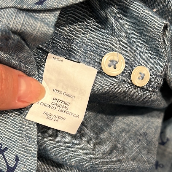 NWT J. Crew Blue Nautical Anchor Print 1/2 Button Down 100% Cotton (Size: Small) - Picture 5 of 5